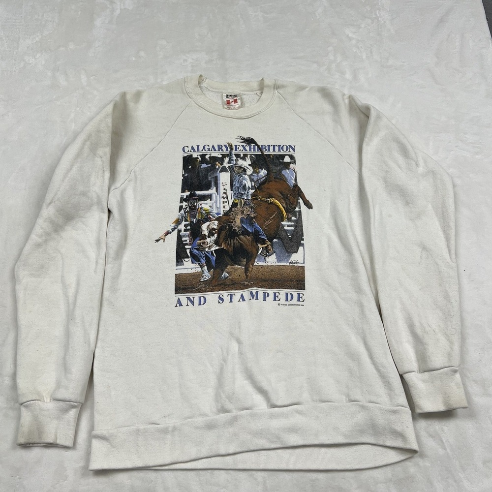 Western Heritage Calgary Stampede Sweatshirt Adult XL White 1992 Rodeo Graphic